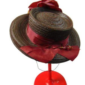 Edwardian Womens Straw Boaters Tilt Hat - Antique 1910 to 1930 "Betty Coed"